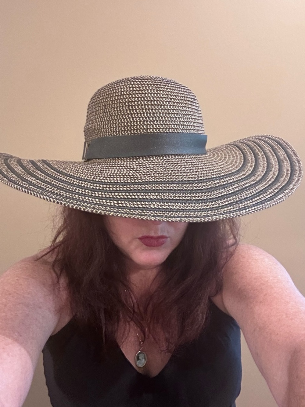 Vince Camuto Women’s Straw Hat 7.25” Black Tan,  Black Ribbon, Beach Classy NWOT